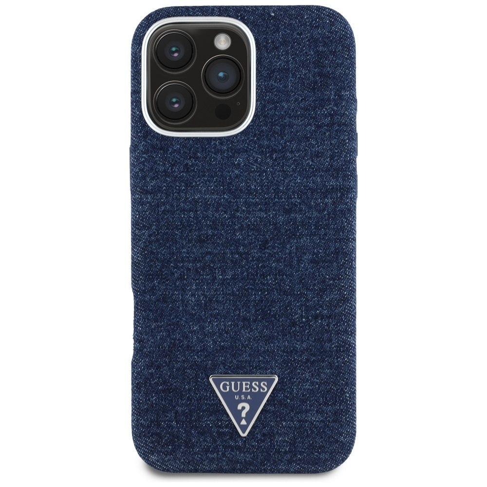 Etui Guess Denim Triangle Logo MagSafe do iPhone 16 Pro Max niebieski